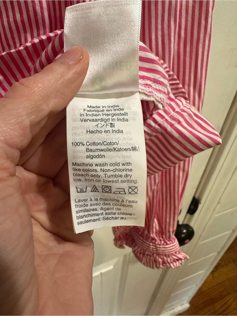 J.Crew Women’s Small Pink White Striped Ruffle Button Down Shirt Cottagecore - Picture 4 of 5